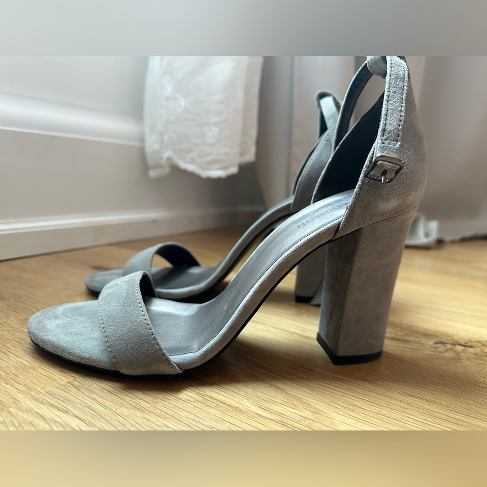 Madison Gray Block Heel Sandals